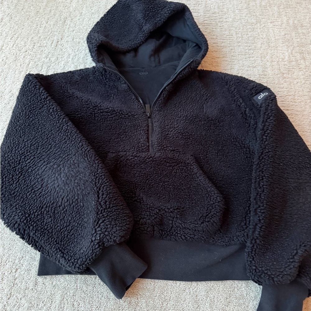 ALO Yoga Black Sherpa Half-Zip Hoodie
